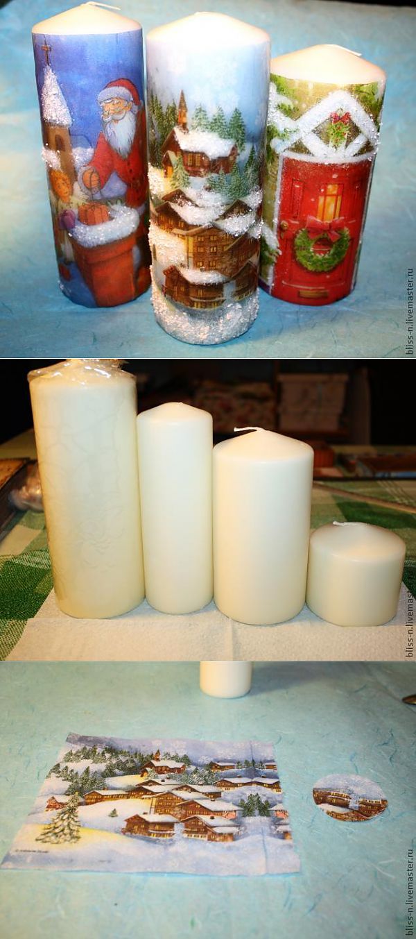 Как сделать новогодние свечи со снегом. Мастер класс.